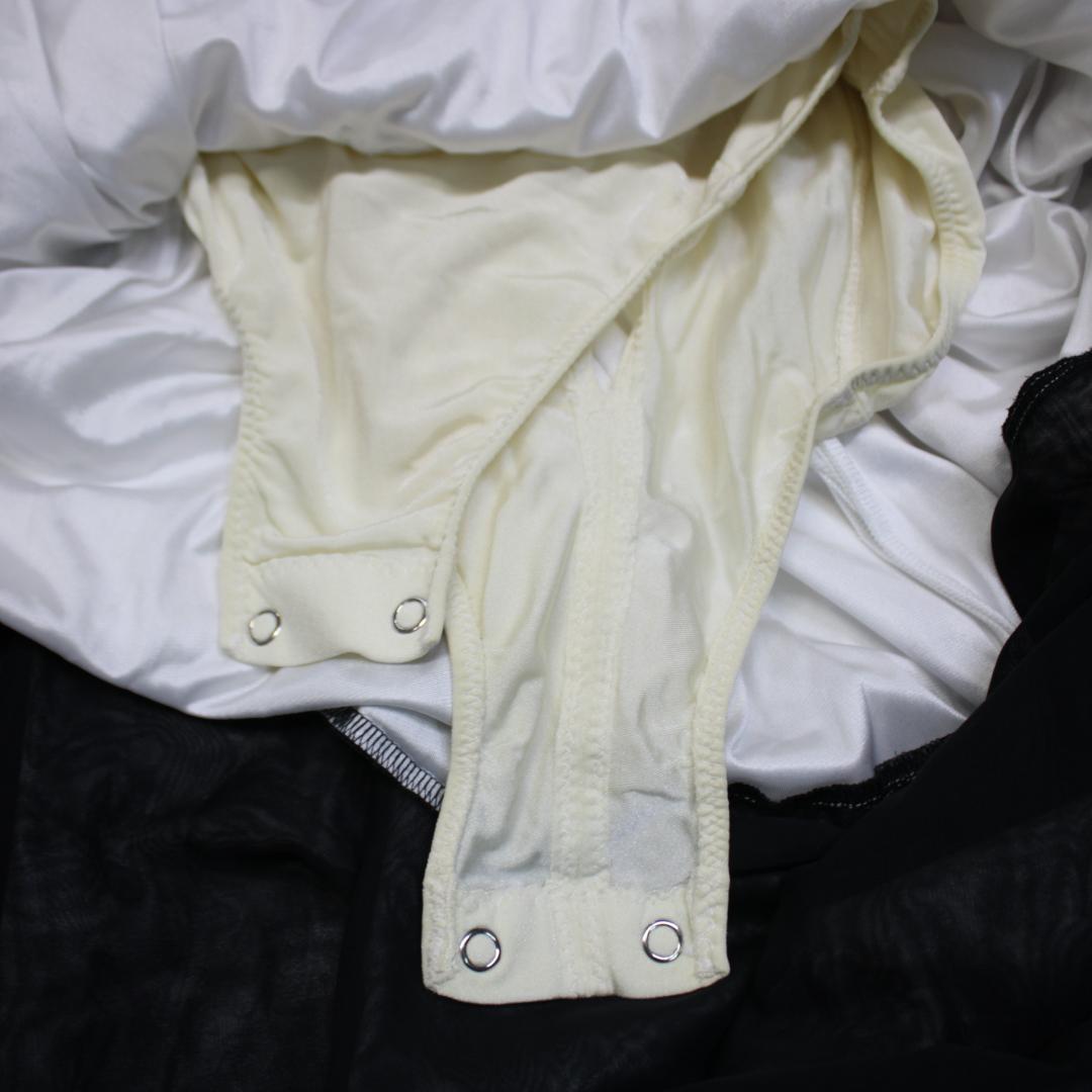 【美品 社交ダンス衣装】ホワイト×豪華フロート ワンピース ドレス ブラック