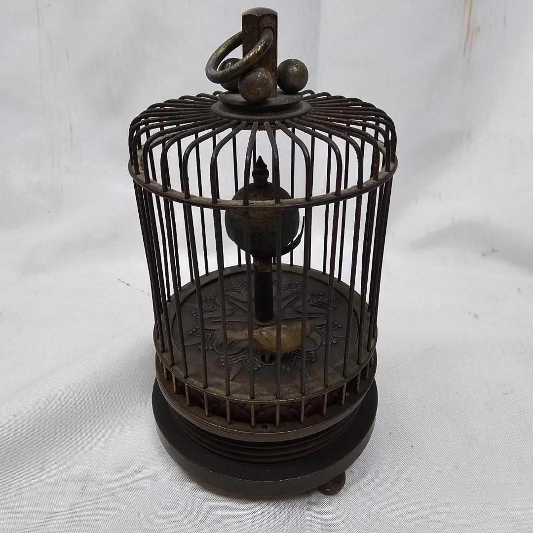 【超希少】戦前 レトロ ゼンマイ式 置時計 象 鳥かご 飾り物 ギミック時計