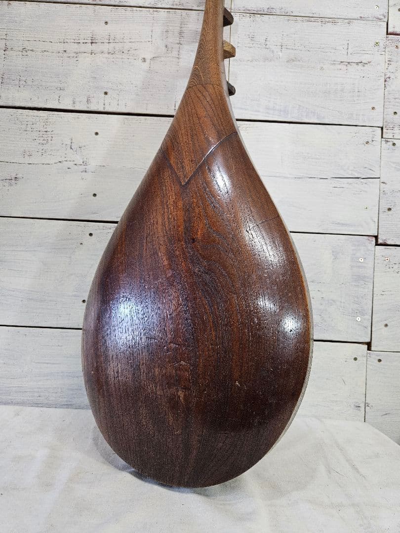 日本のアンティーク 筑前琵琶 四弦五柱　撥 弦楽器 和楽器 琵琶 木製 半月飾り