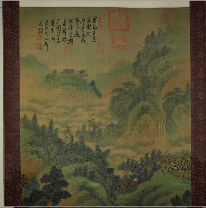 送料無料　陳文翰 倣古山水掛け軸　絹本肉筆　全体188×68.5ｃｍ　中国美術