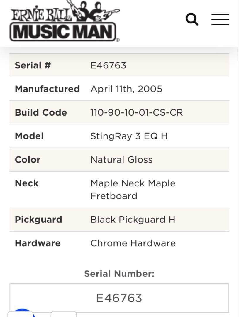 Music Man StingRay 2005年　 エレキベース ナチュラル