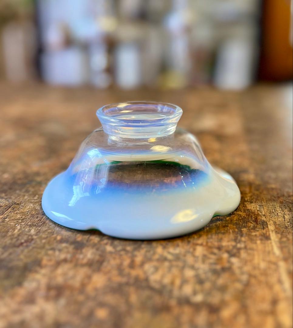 大正ロマン　乳白緑みどり氷コップ　ウランガラス　和ガラス　アンティーク　古道具