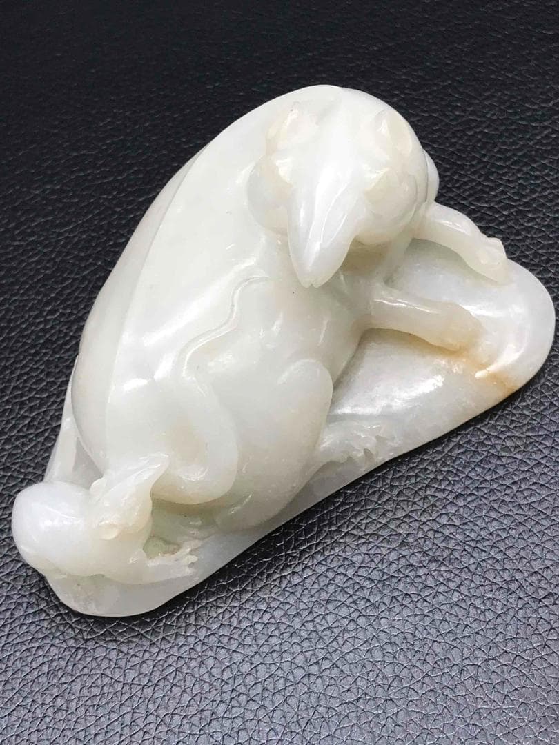 清時代　和田玉　瑞鼠　和田白玉彫り　古玉石　時代物　賞物　中国古美術(F-32)