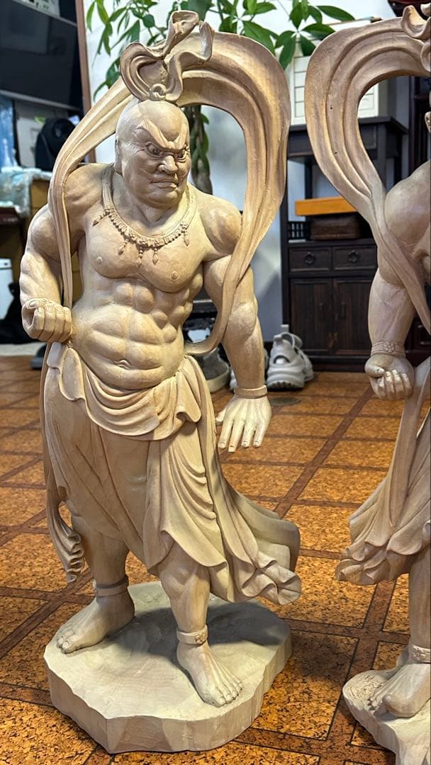 木彫　風神雷神