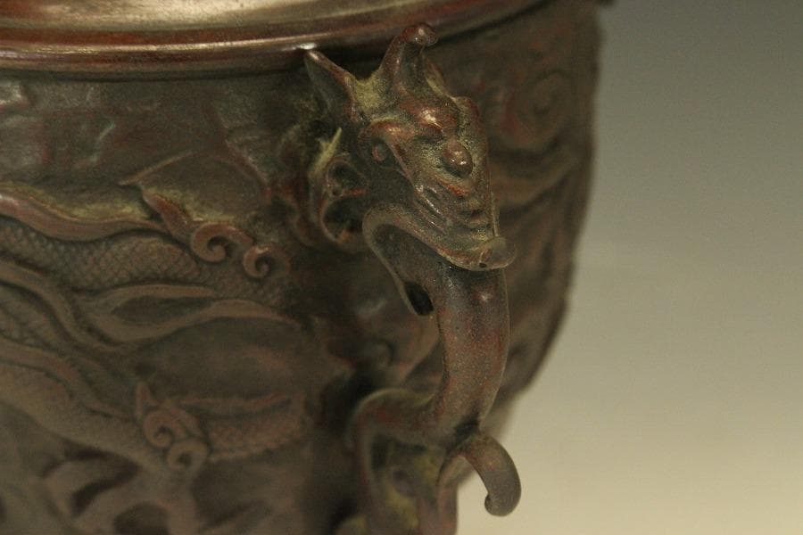 茶道具 銅花器 獣双耳 三足 526