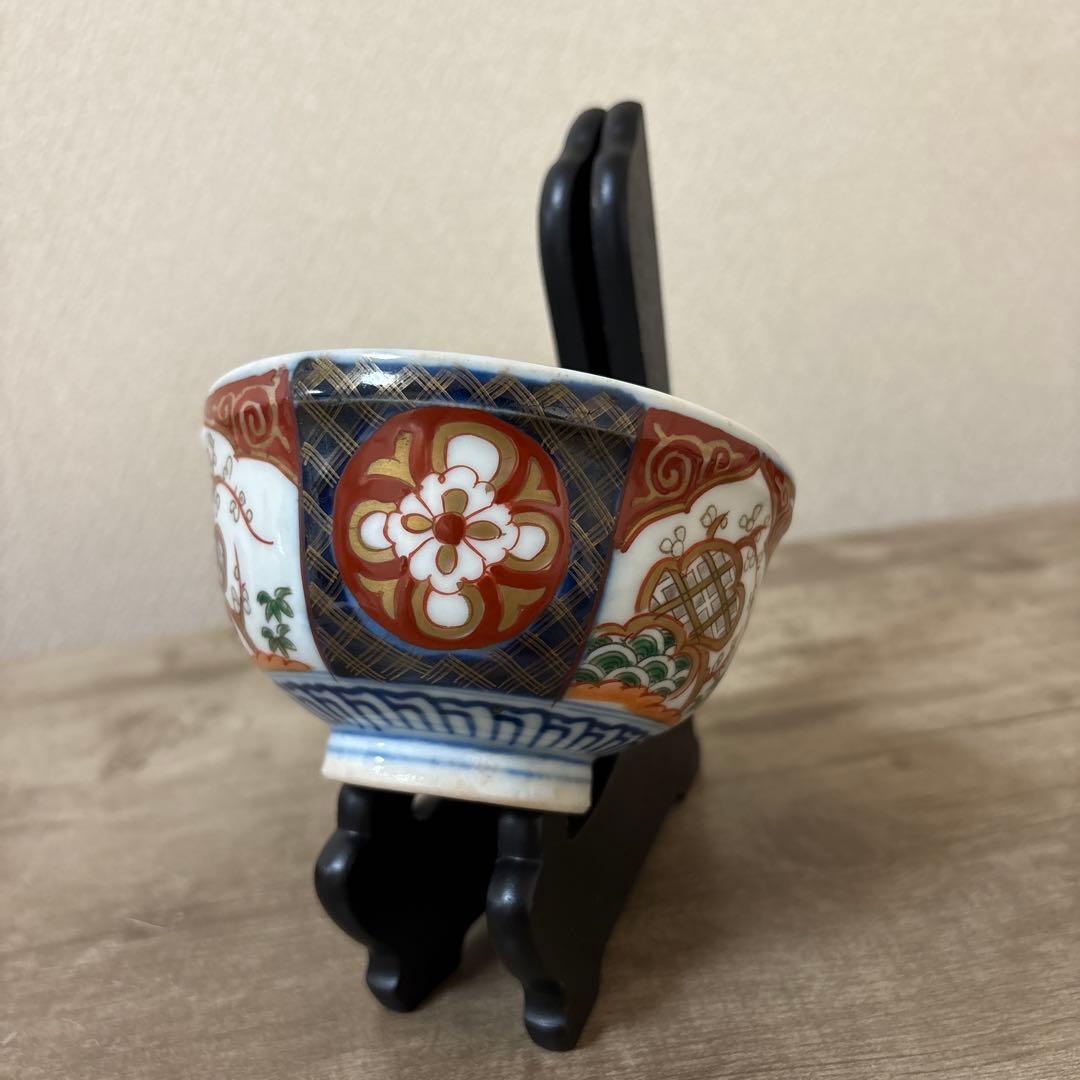 古伊万里　色絵染付間取　金襴手　丼　5客　蓋付碗　アンティーク　骨董　明治〜大正
