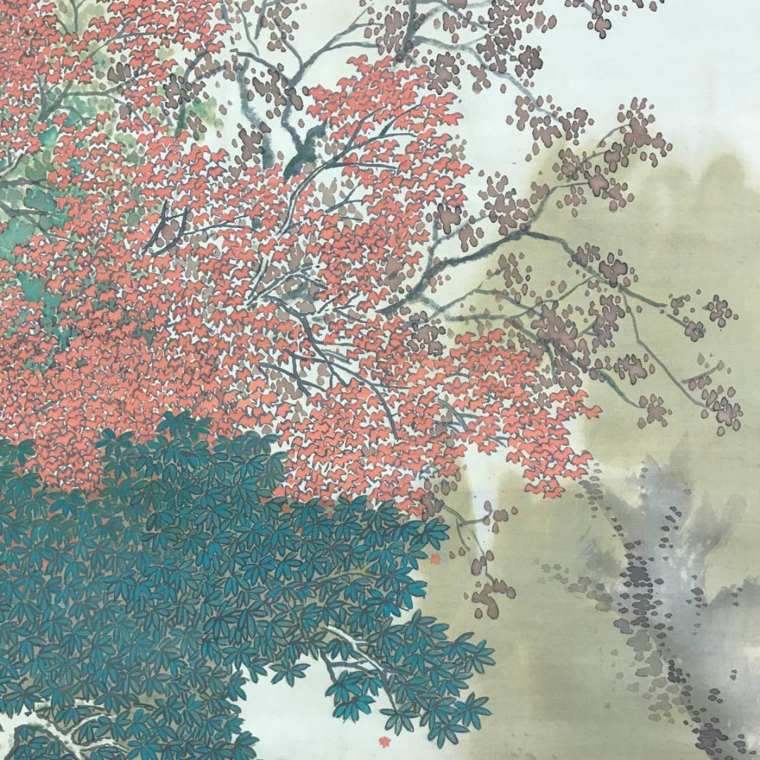 【真作】菅天嶺/紅葉渓水図/秋景山水図/山水図/掛軸/名家伝来/AD-761