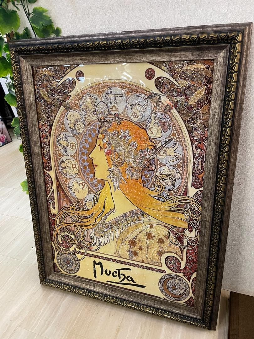 水晶絵　ミュシャ「黄道十二宮」Mucha　アートパネル　クリスタル　立体　絵画