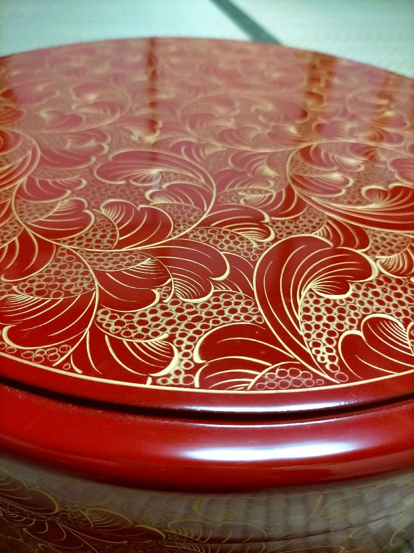 輪島塗　茶櫃　沈金　朱