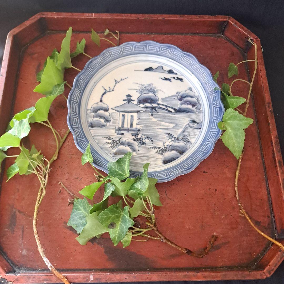 「輪花(りんか)皿のリズム」 古伊万里染付皿(直径20cm) 骨董アンティーク