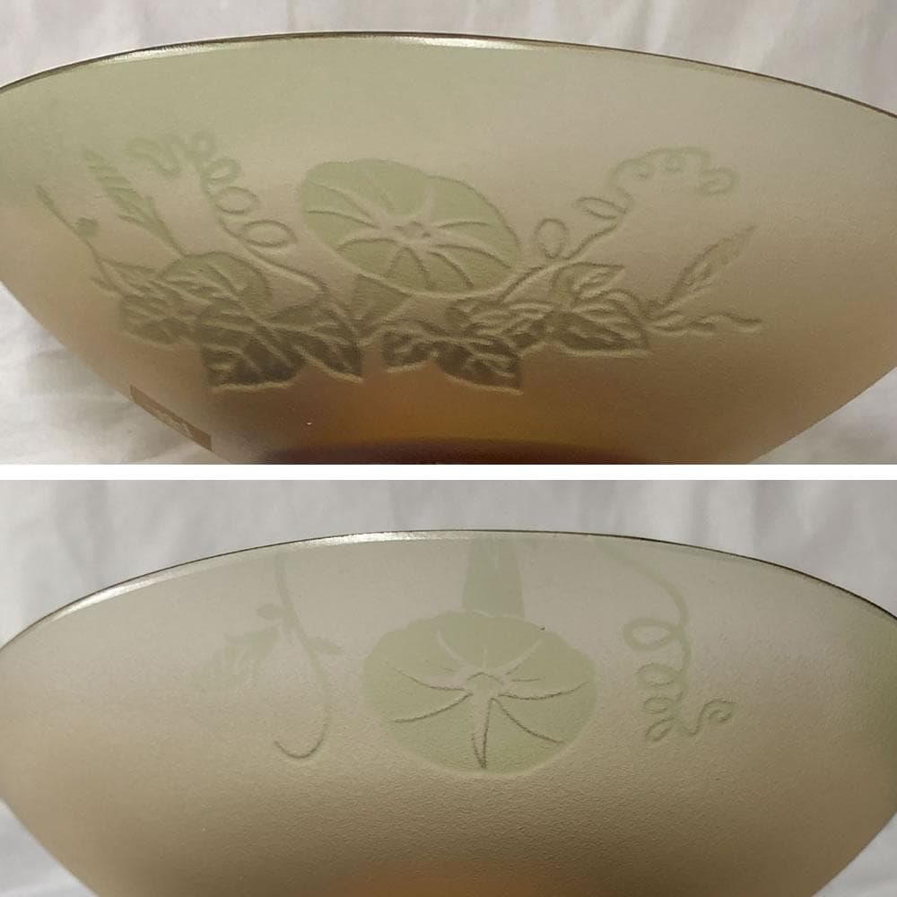 e2986 ガラス 平茶碗 在銘 朝顔図 アサガオ 抹茶碗 硝子 茶碗 茶道具