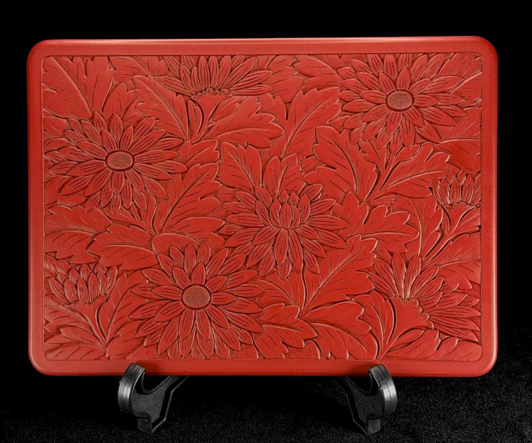 美品！ 堆朱 花文様 硯箱 文箱 幅29.5㎝