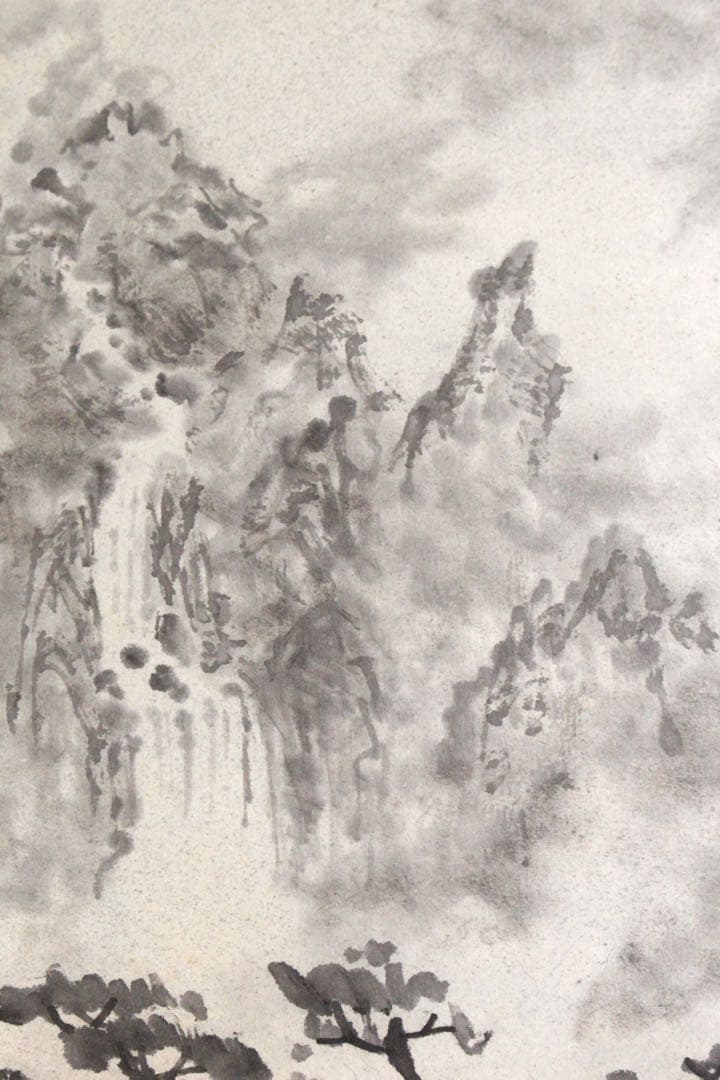 No5189 掛軸　扇面　黄山雲海　⚪︎日山景　紙本　中国画　書画　墨跡　送料無料