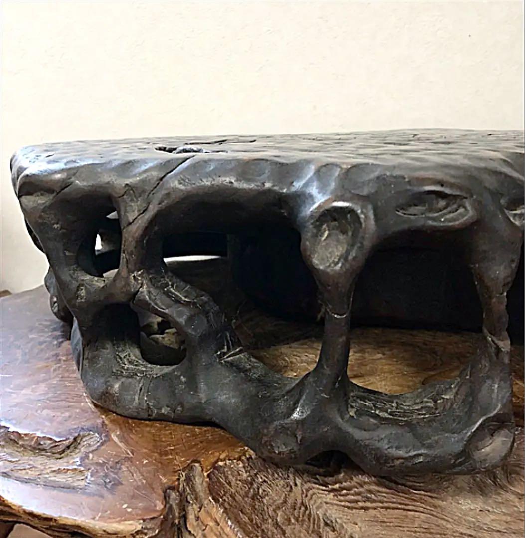 花台 香台 盆栽台 根卓彫り 天然無垢 一刀彫り 44㎝