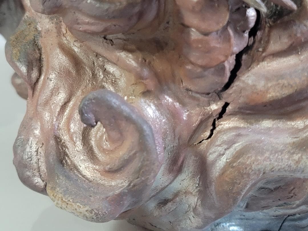 古い備前 雲龍 置物 時代箱 DT405