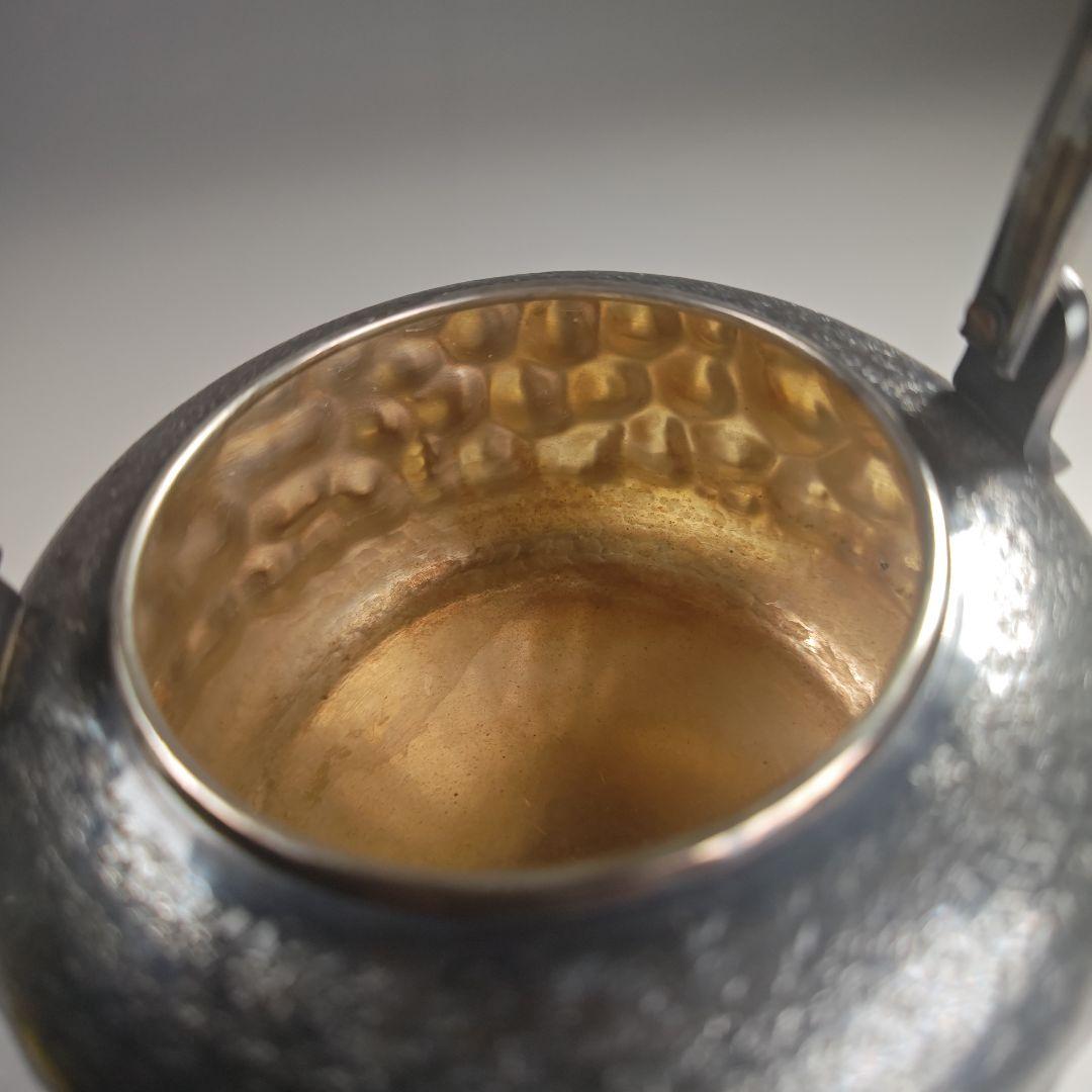 ウ302 急須『秀峯堂造　燻銀　いぶし銀　ひしぎ形　水注　薬缶』茶道具　銅製