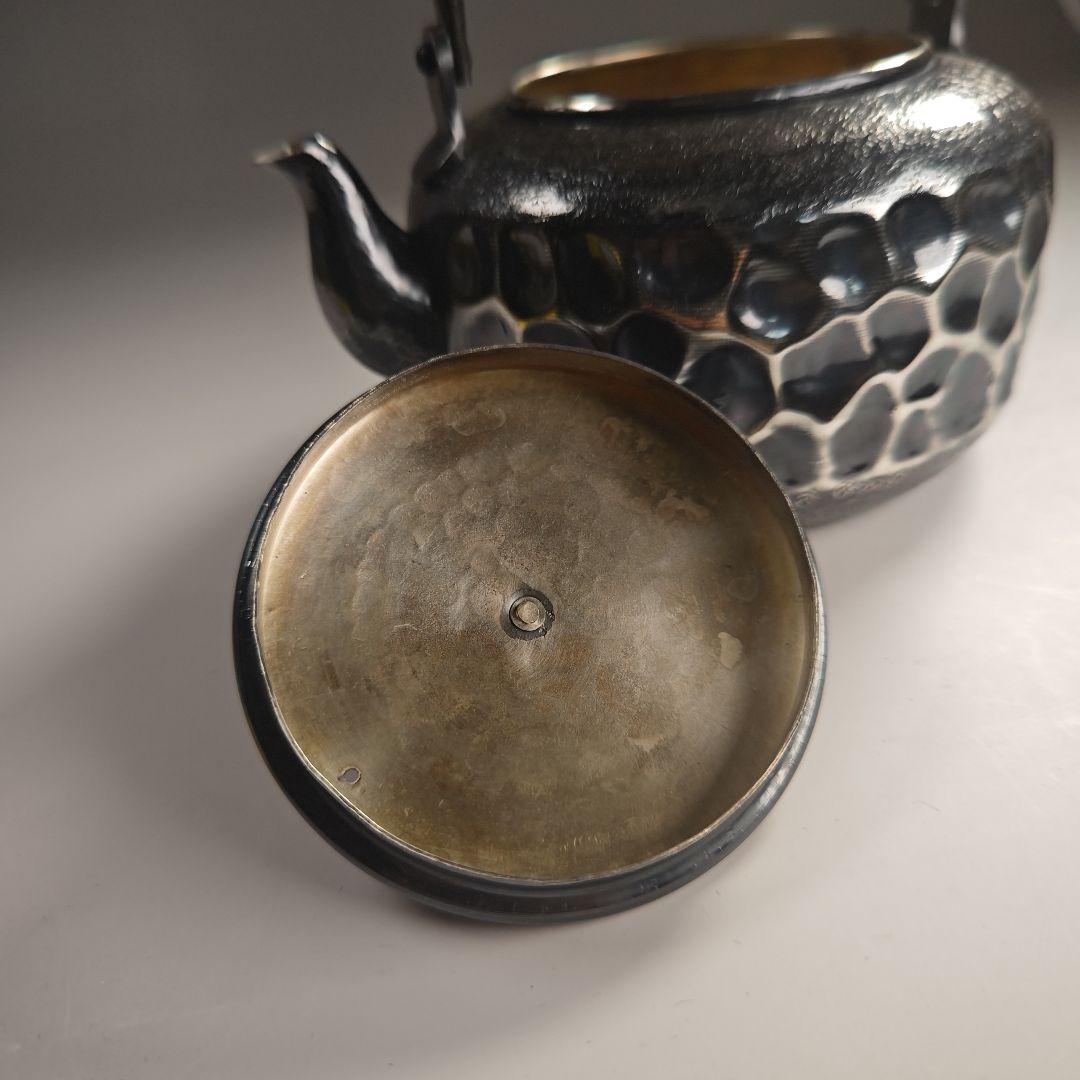 ウ302 急須『秀峯堂造　燻銀　いぶし銀　ひしぎ形　水注　薬缶』茶道具　銅製