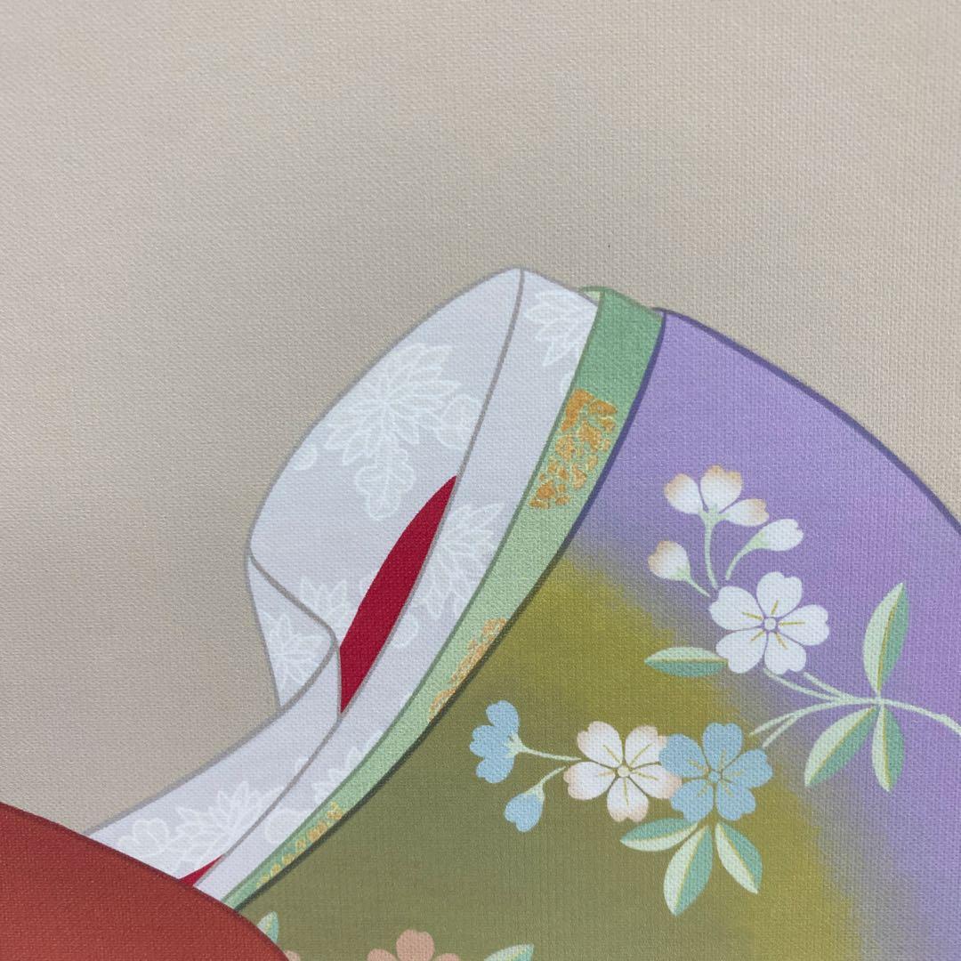 美品 掛け軸 上村松園筆「鼓の音」美人画 浮世絵 印刷 太巻き付