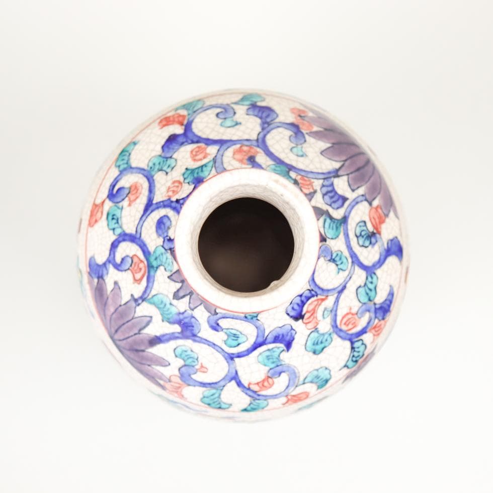 安南 五彩魚藻紋 大瓶 38cm