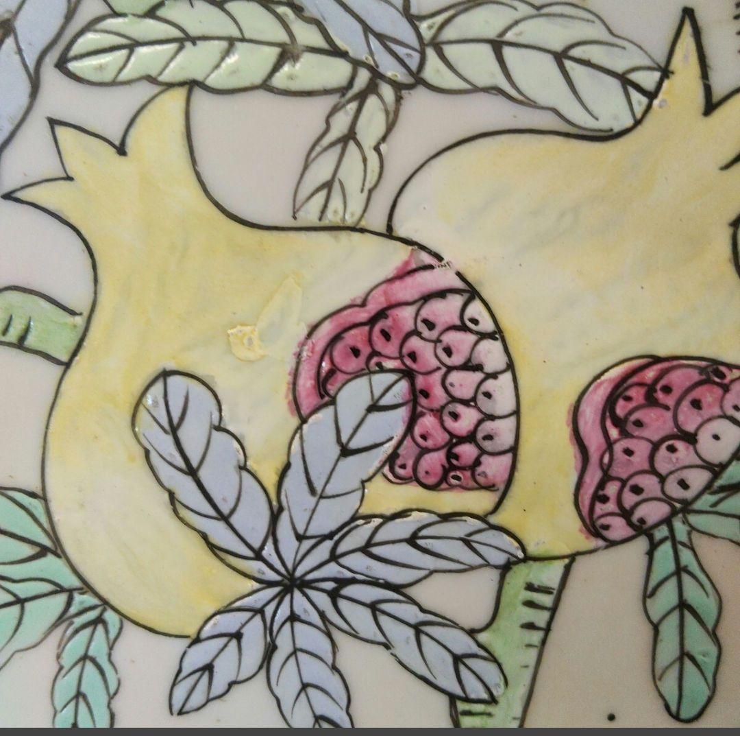 中国 清代 景徳鎮 粉彩 花鳥図 大飾皿 55センチ 柘榴