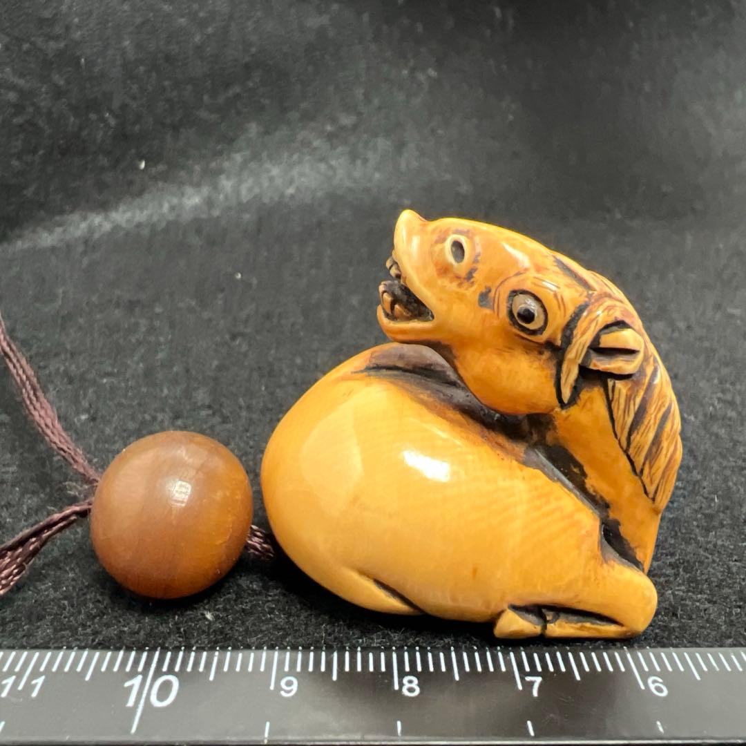 江戸時代　極上螺鈿花鳥図提物、極上馬根付　66g 東Y8-0122☆2Fトニサ