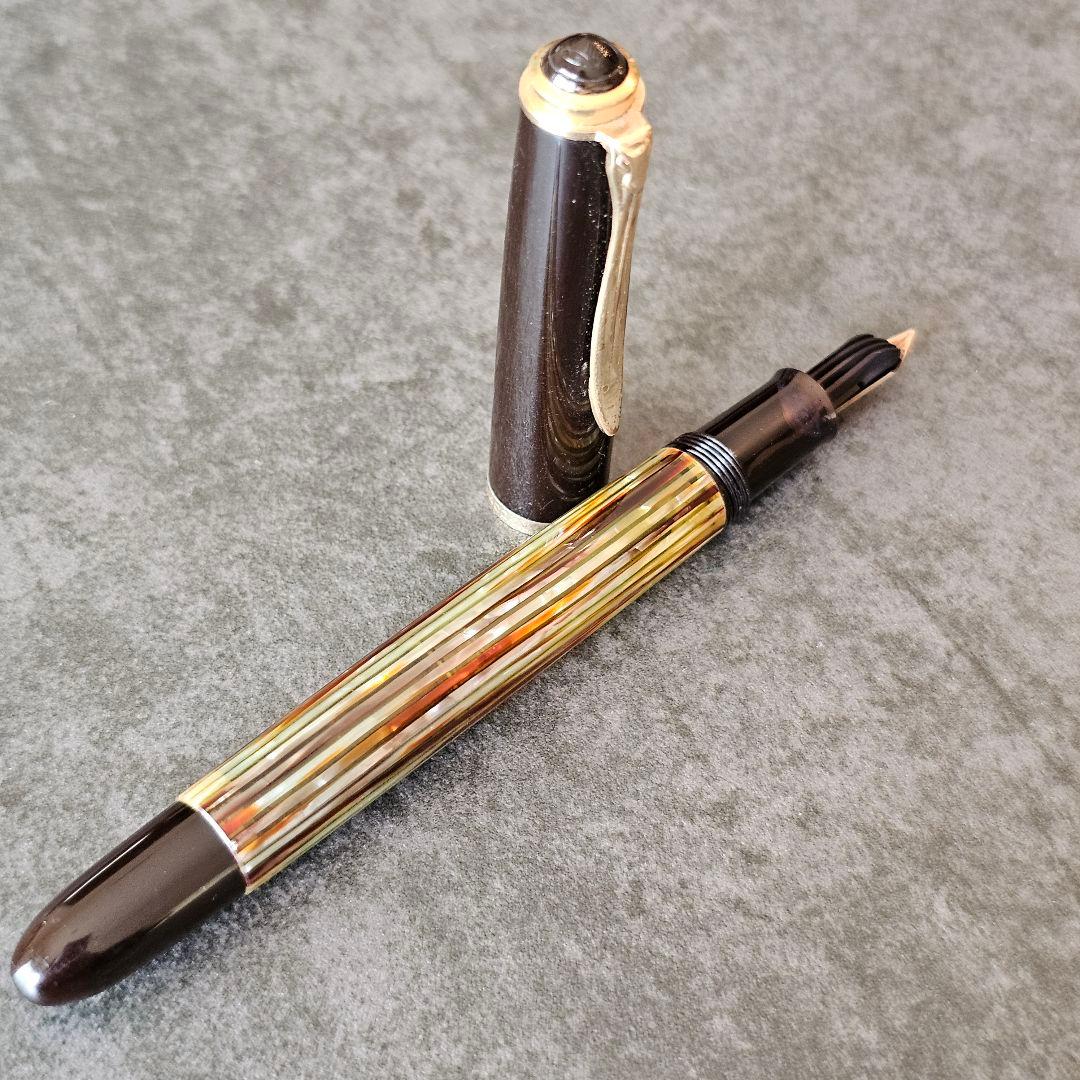 ペリカン万年筆400ヴィンテージ14金 茶縞
