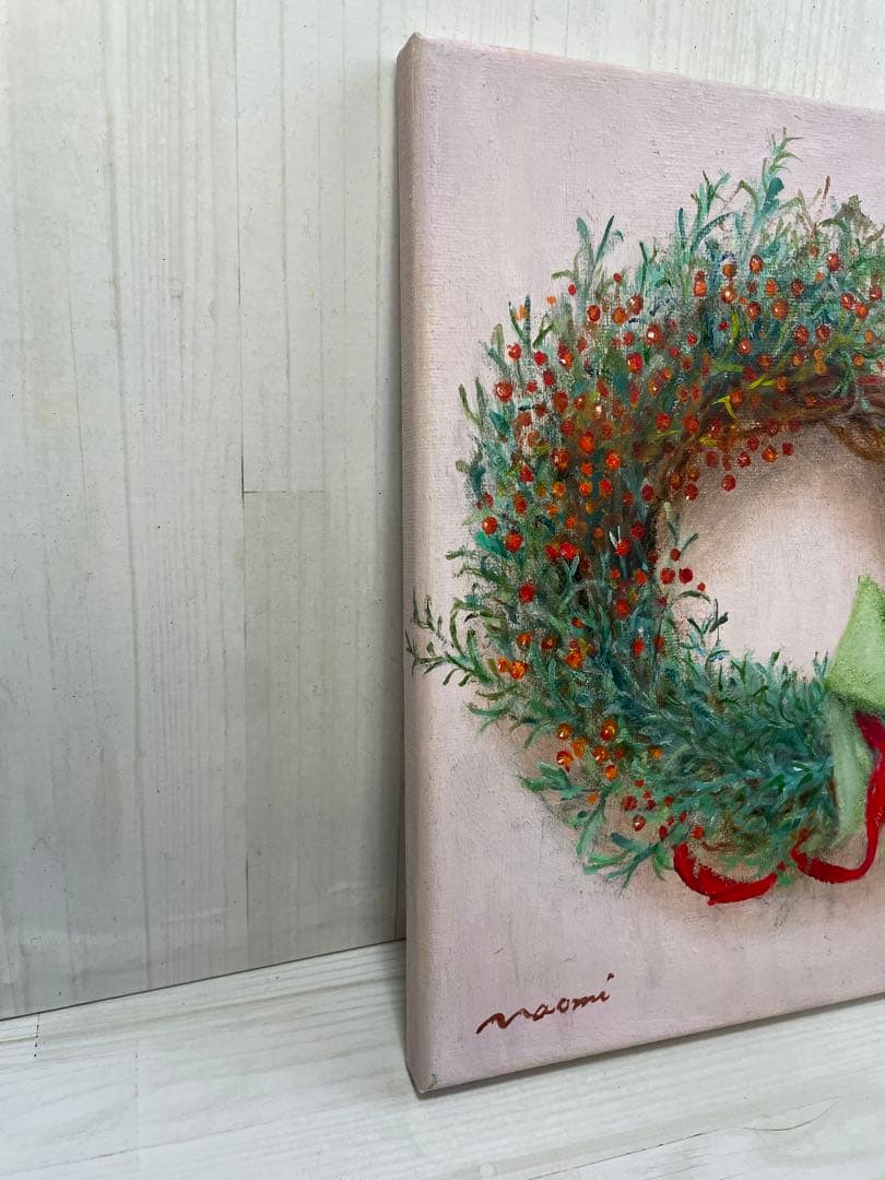 【油彩画】　「クリスマスリース」 Ｆ3号 油絵2