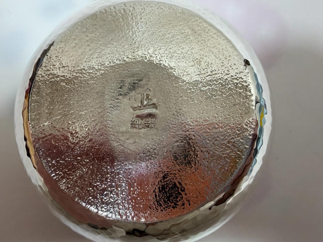 純銀製 丸形 鎚目 玉石摘 急須 銀瓶 煎茶道具