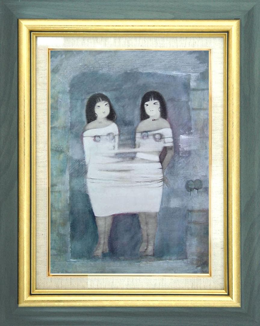 油絵 菅家令子 絵 絵画 インテリア 額付(黒) F6-102023 人物女性像