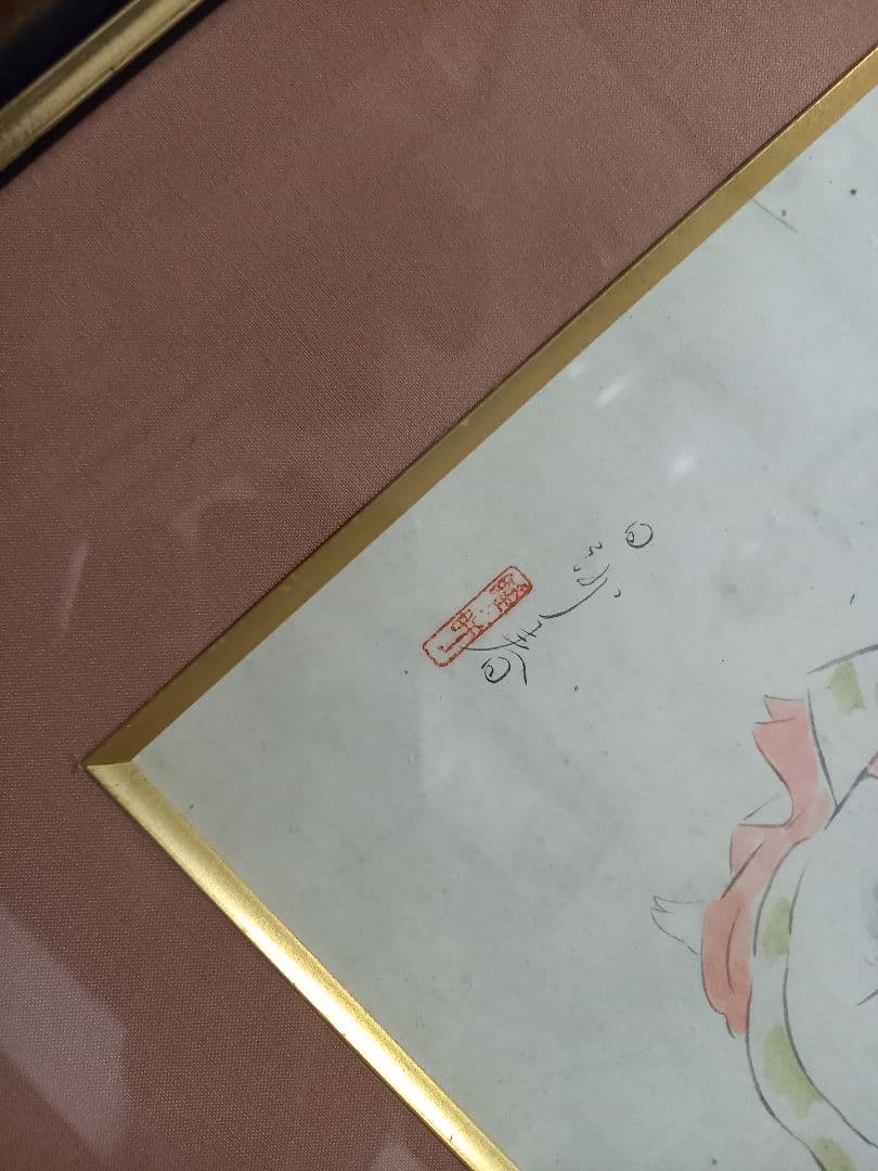 希少　角谷日沙春　美人画　和紙　日本画　記名　押印　有り　額装飾