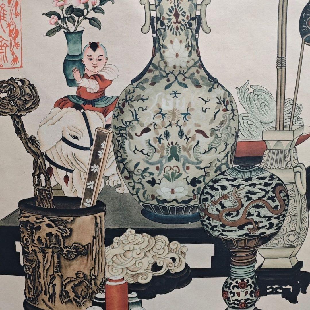 中国画・慈禧太后 花瓶宮花屏 四尺中堂 掛け軸／防偽仕様