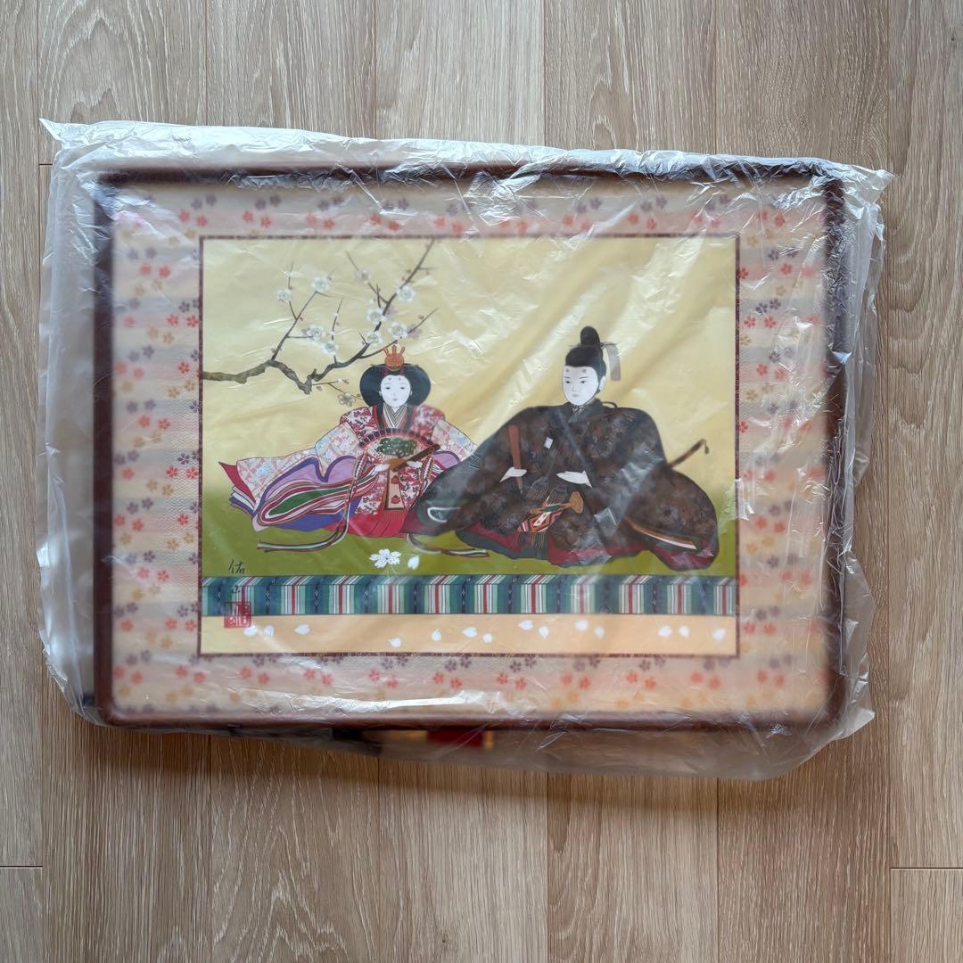 雛祭り 刺繍日本画 木製額装　約47cm x 62cm