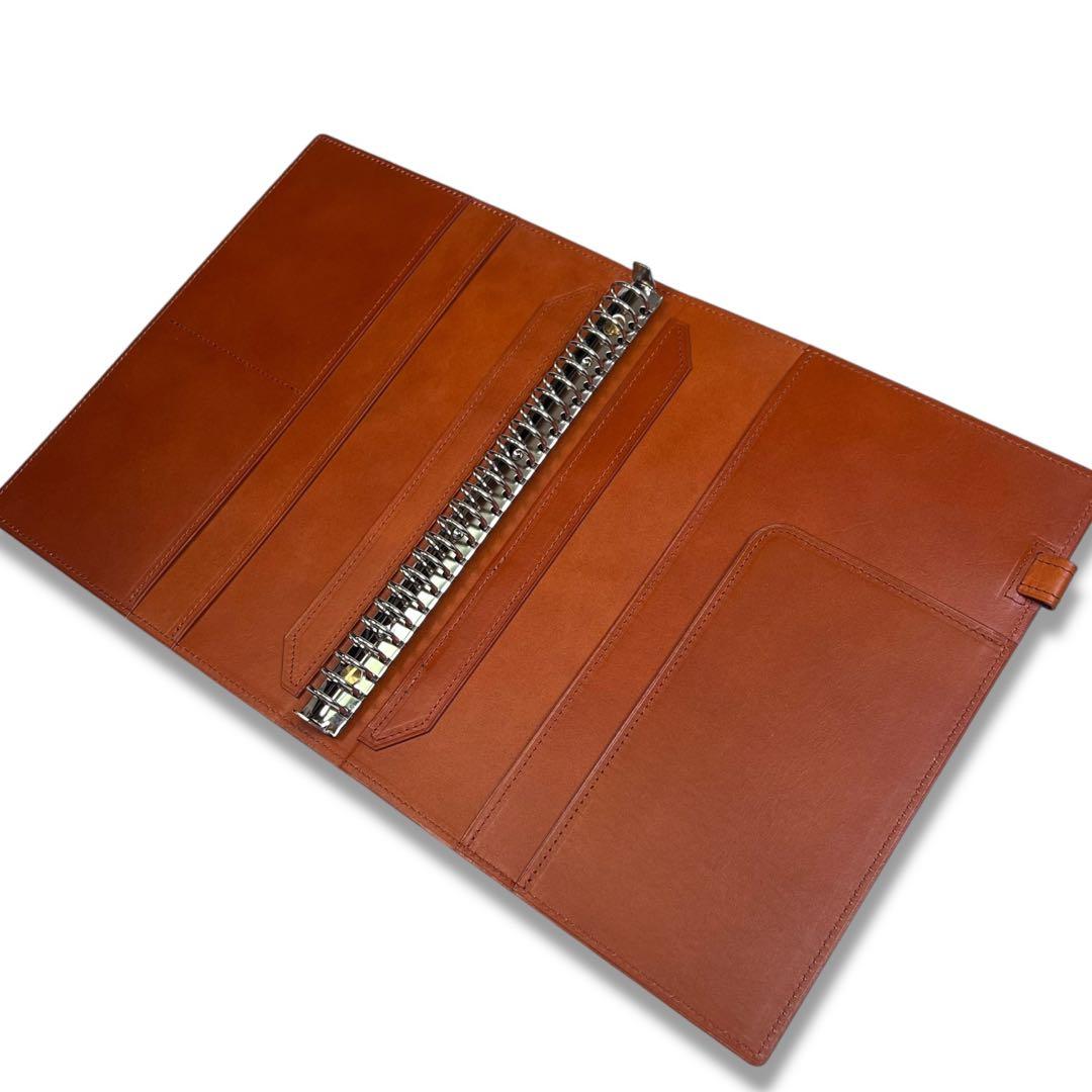 ルーズリーフ バインダー B5 26穴 本革 リングファイル キャメル