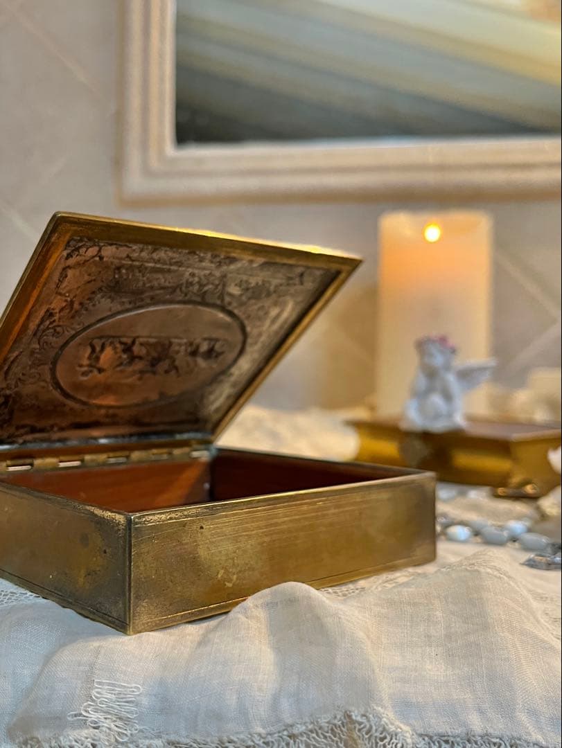 ◆フランスアンティーク｜ブロンズ真鍮エンジェル彫刻ジュエリーボックス小物入れ小箱