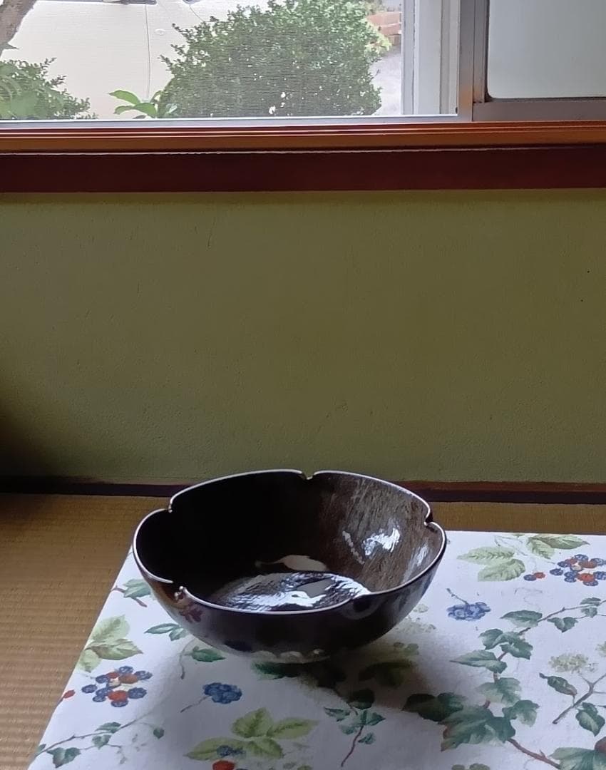 臥牛窯　十三代横石臥牛作　唄川菓子鉢　刷毛白鷺図　現川焼　木箱付き