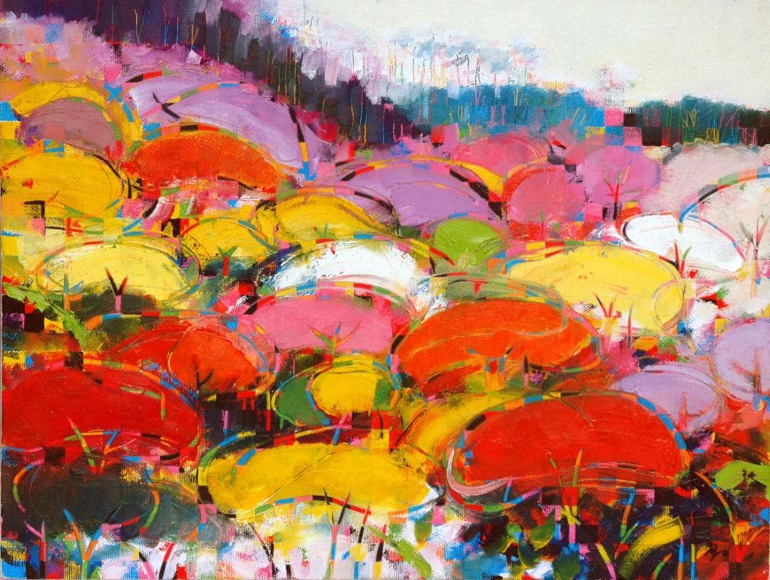 油絵 菅家令子 絵 絵画インテリア 額付(白) uF6-081711 風景 紅葉