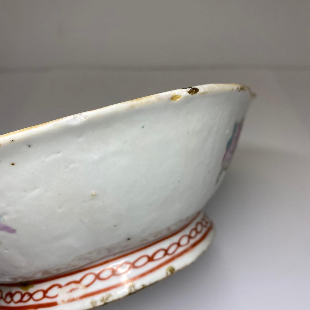 中国清時代　粉彩花鳥画鉢　幅約22㎝　東Y7-0331②タサオ