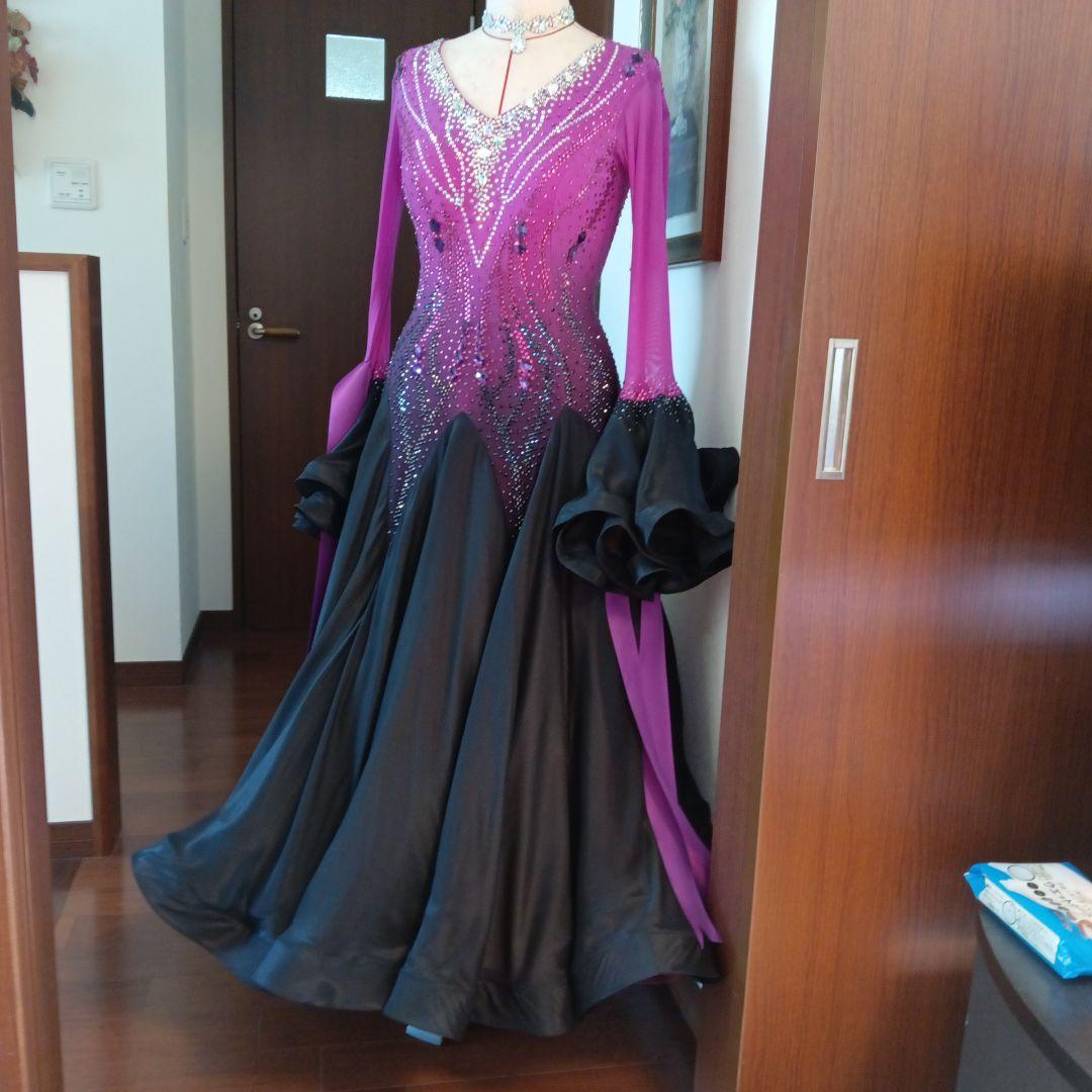 社交ダンススタンダードドレス （M〜Ｌサイズ）ピンクと黒グラデーション