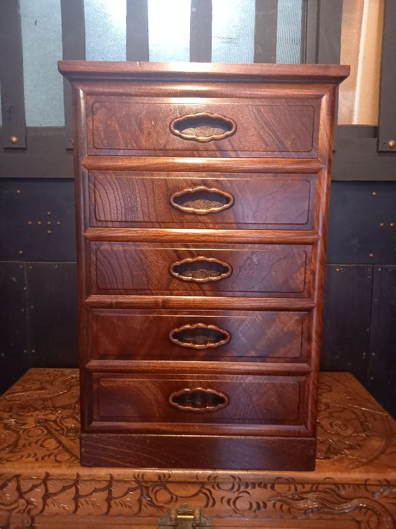 和物　高級　木組細工　欅　良杢目　無垢材　一枚板　重厚　大引き出し　五杯