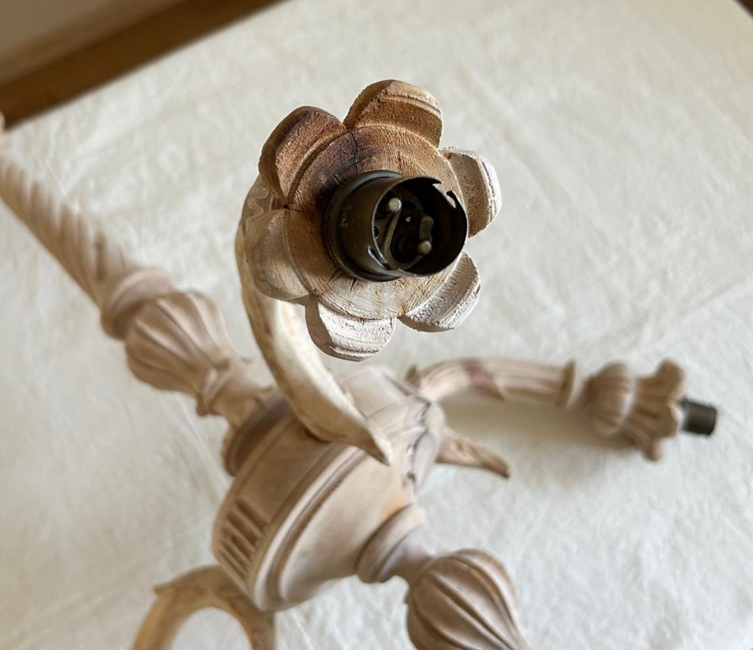 フランスアンティーク　木製シャンデリア　３灯　シャビー　店舗什器