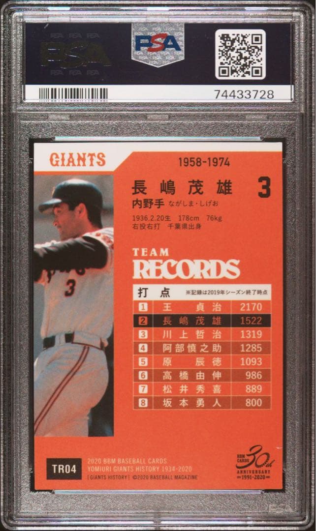 POP1! 2020 BBM 長嶋茂雄 直筆サインカード PSA9 Auto10