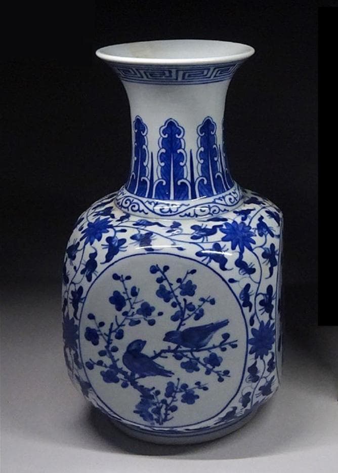 中国古玩 青花 染付 花瓶 大明宣徳年製 時代物 唐物 t99147-1