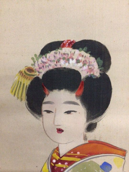 掛け軸　美人画（舞妓はん？）木箱付き