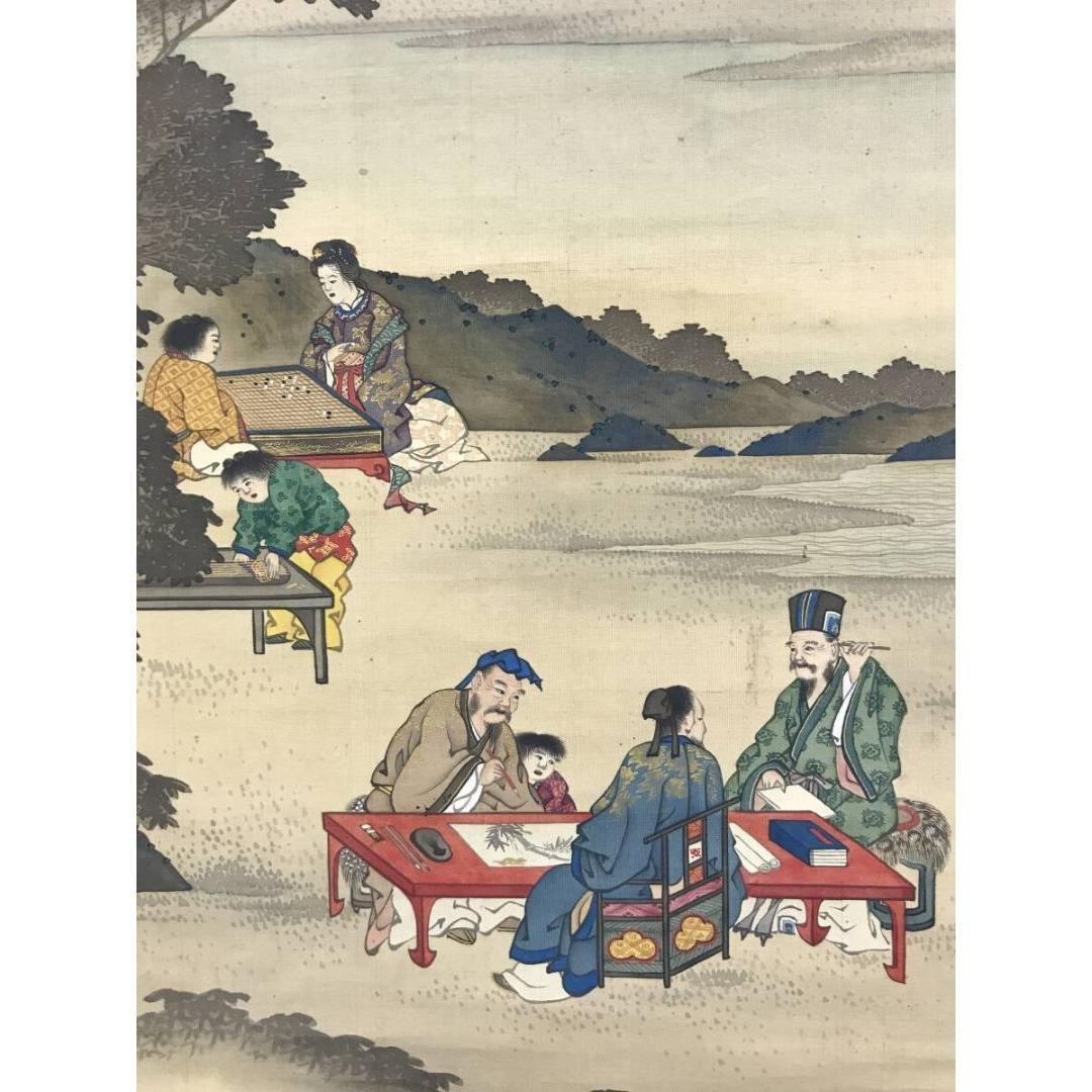 真作/原在謙/人物図/山水図/掛軸☆宝船☆AK-229