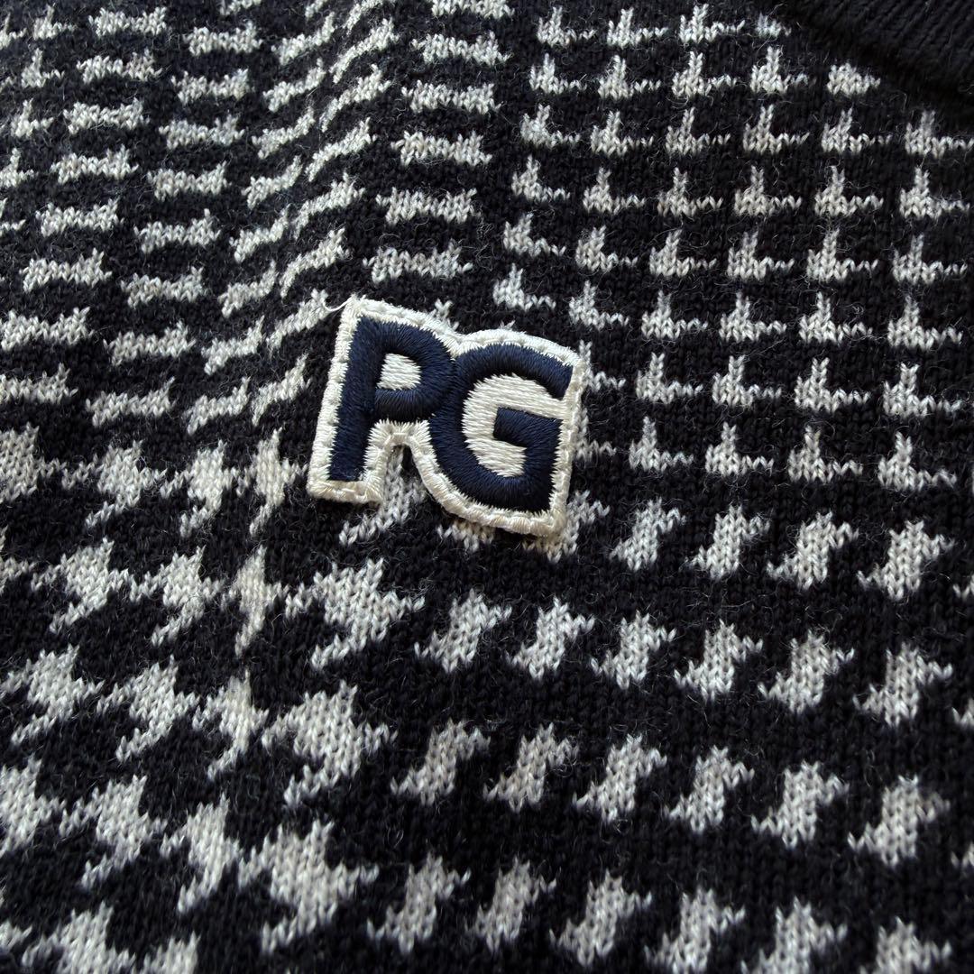 極美品　ウール100% パーリーゲイツ　ニット　M〜L相当　千鳥格子　黒　白　4