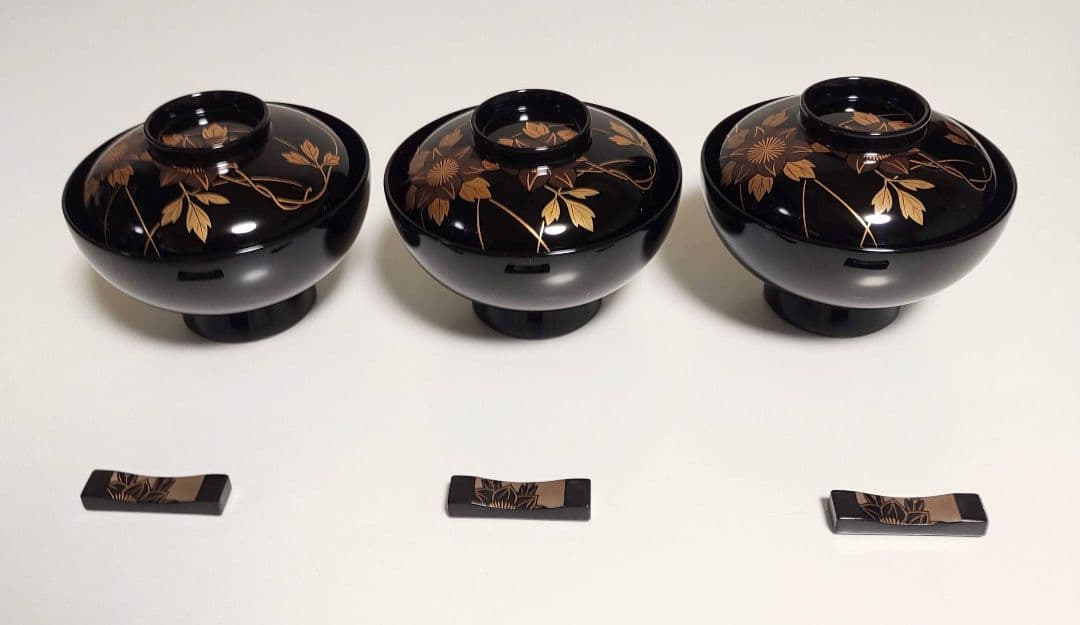 輪島塗　鉄仙蒔絵　おもてなし揃　3客セット