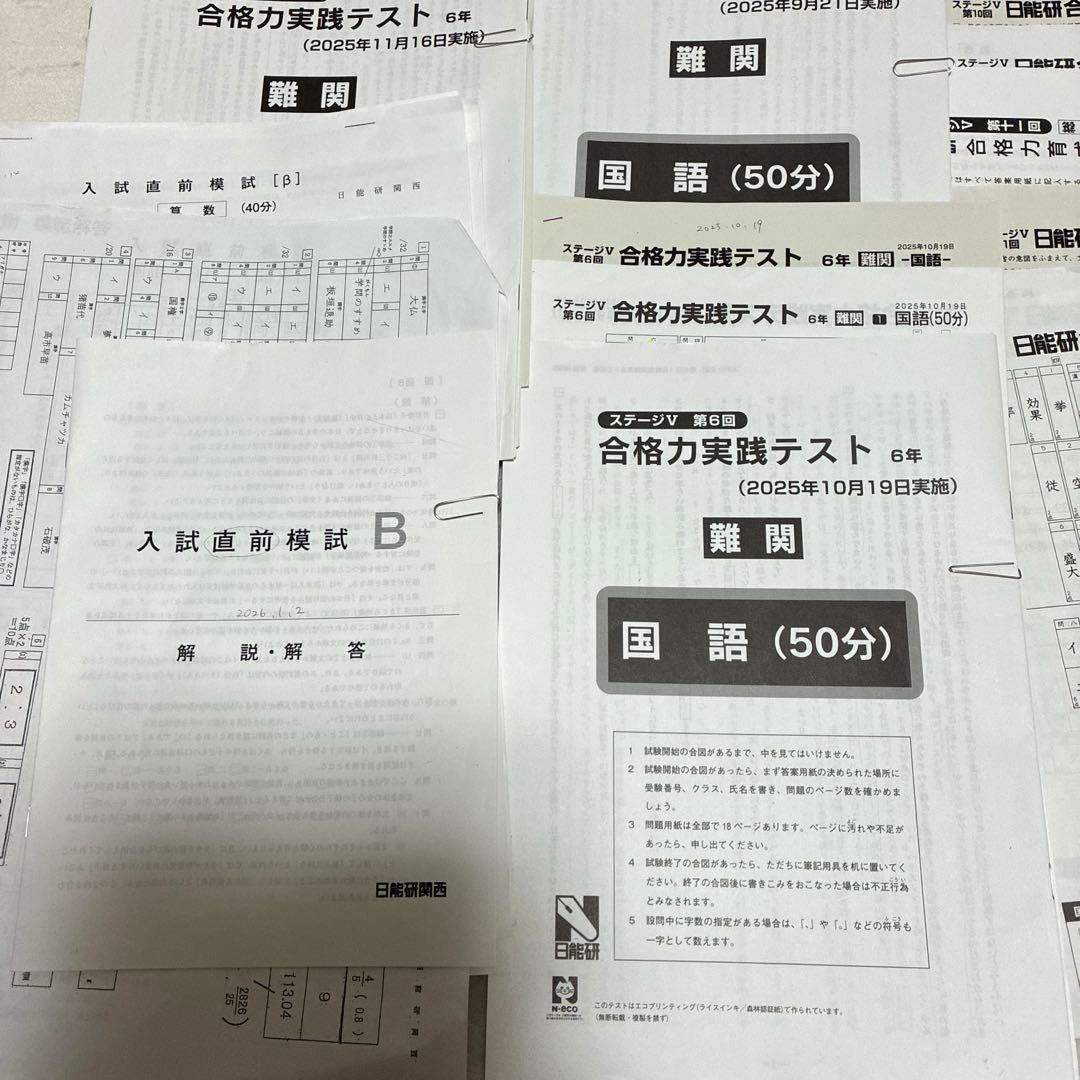 【最新2025年】日能研6年 後期　20回分　公開模試　育成テスト　入試実践模試