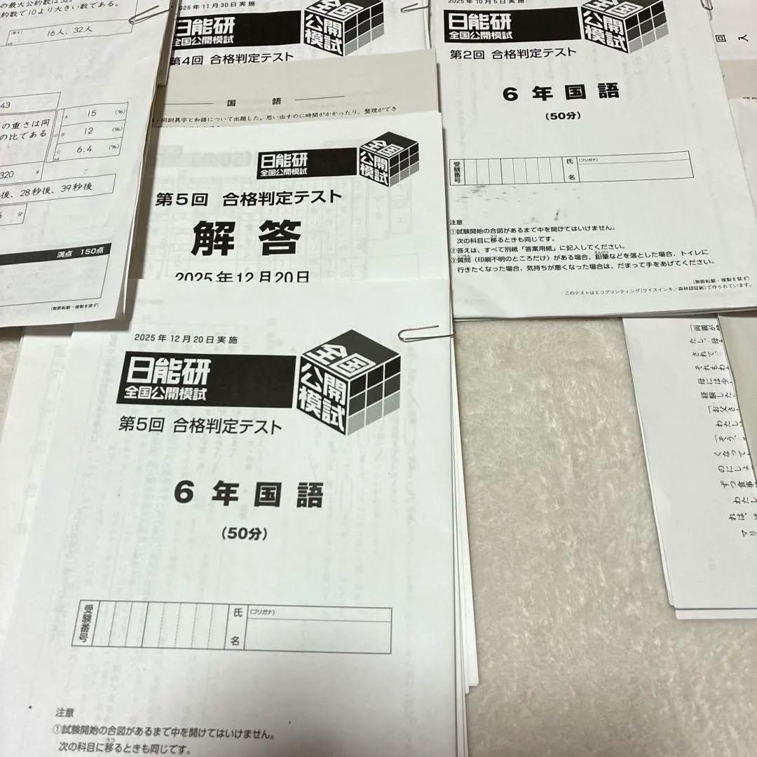 【最新2025年】日能研6年 後期　20回分　公開模試　育成テスト　入試実践模試