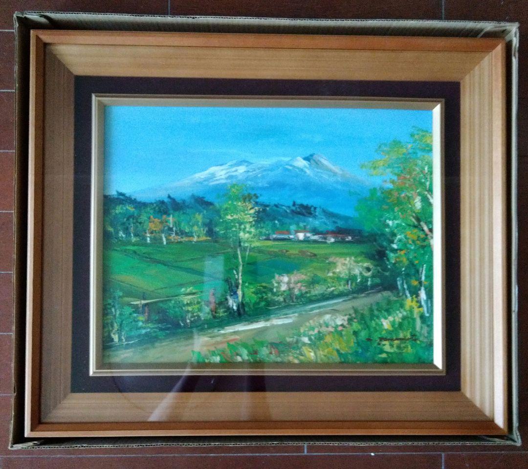 木曽御岳　油絵　山本雅勝（額付き）