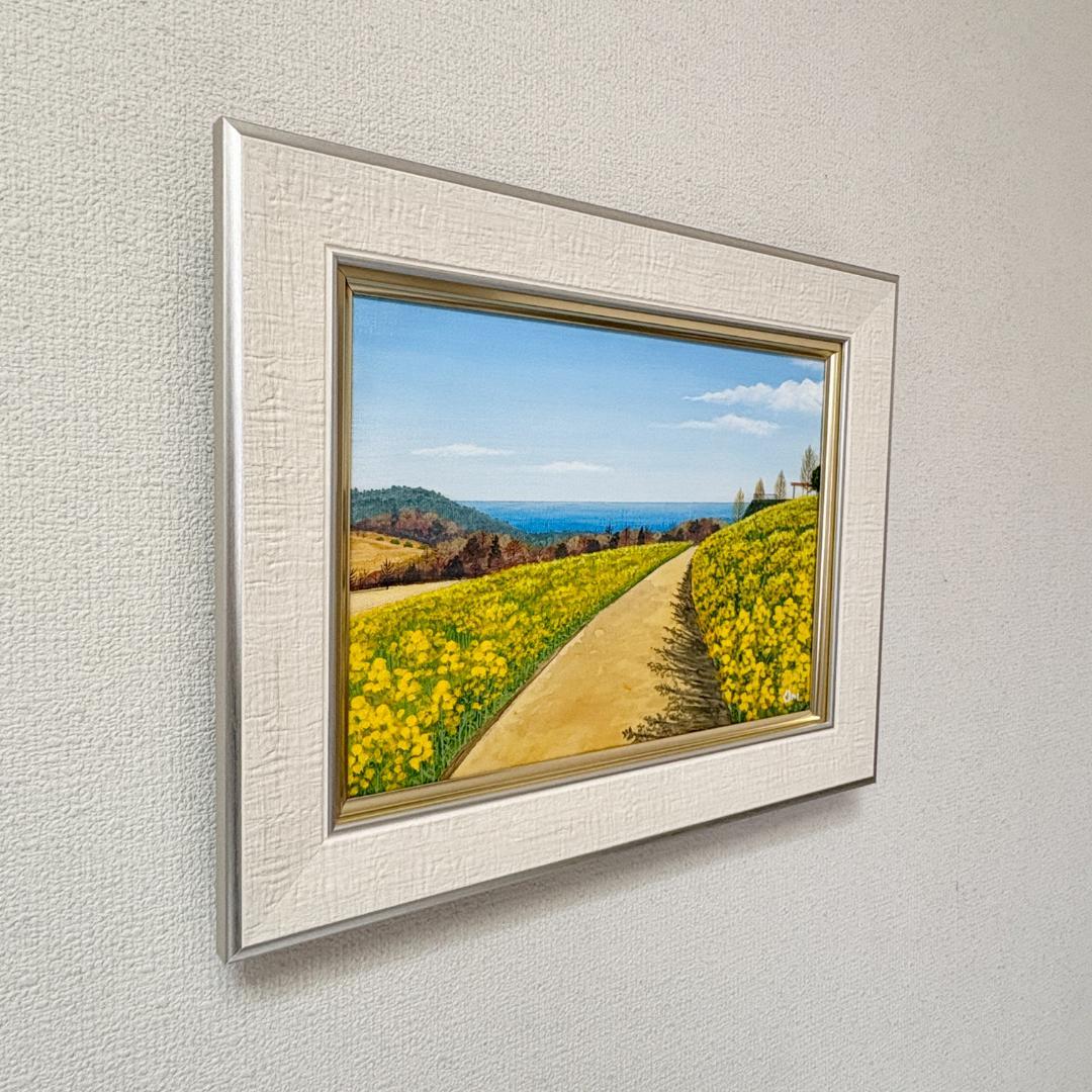 アクリル画　原画　「なの花の咲く丘」額縁付　F4サイズ　キャンバス